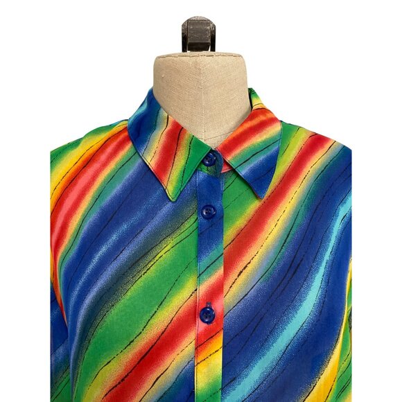 Vintage Koret Rainbow Stripe Button-Up Shirt Size L - Picture 4 of 8